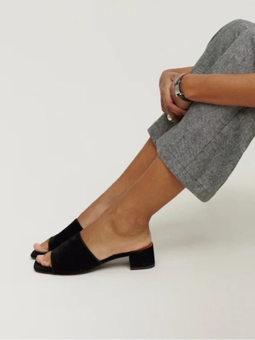 Reformation Black Suede Open-Toe Low Block Heel Mules